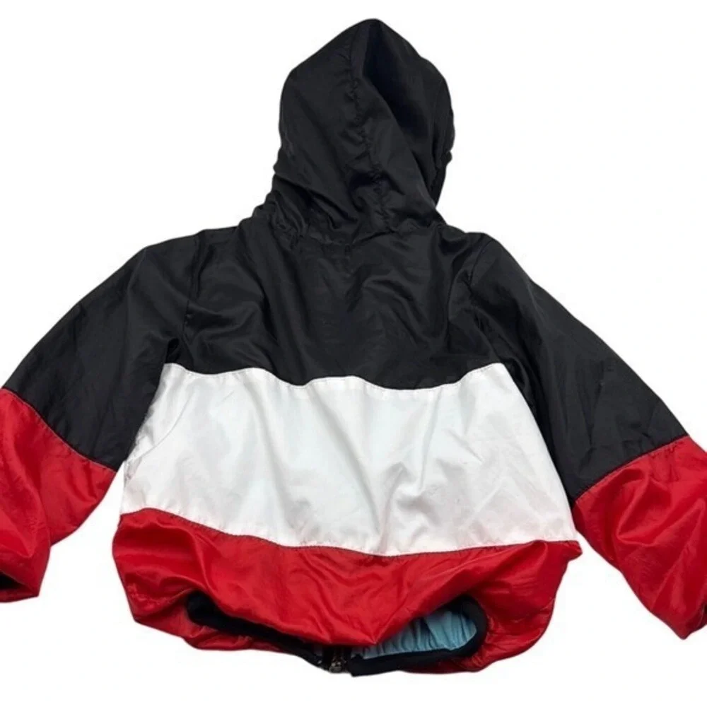 Adidas Classic Vintage Zip Up Hooded Rain Jacket Black‎ Red White Youth Size 1